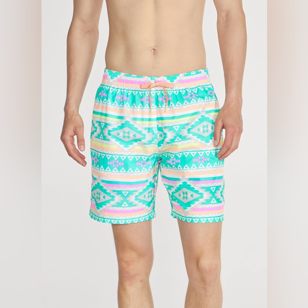 Chubbies Swim Trunk Mens Size Medium Green En Fuego Aztec Board Shorts Lined Y2K